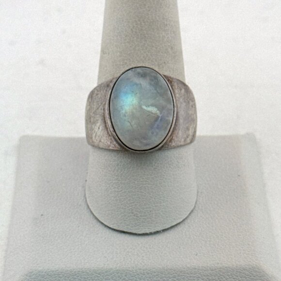 Designer Jewelry - Estate Sterling Silver 925 Moonstone Ring Size 10 Wide Band 8.5g unisex Jewelry